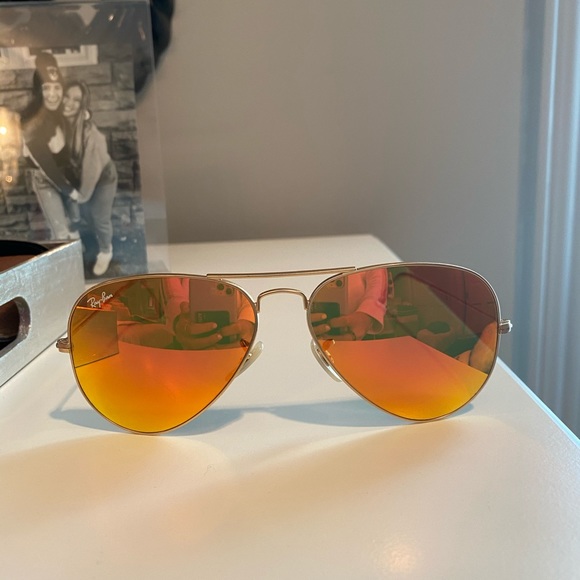 Ray-Ban Accessories - Red orange reflective aviator sunglass- Raybans